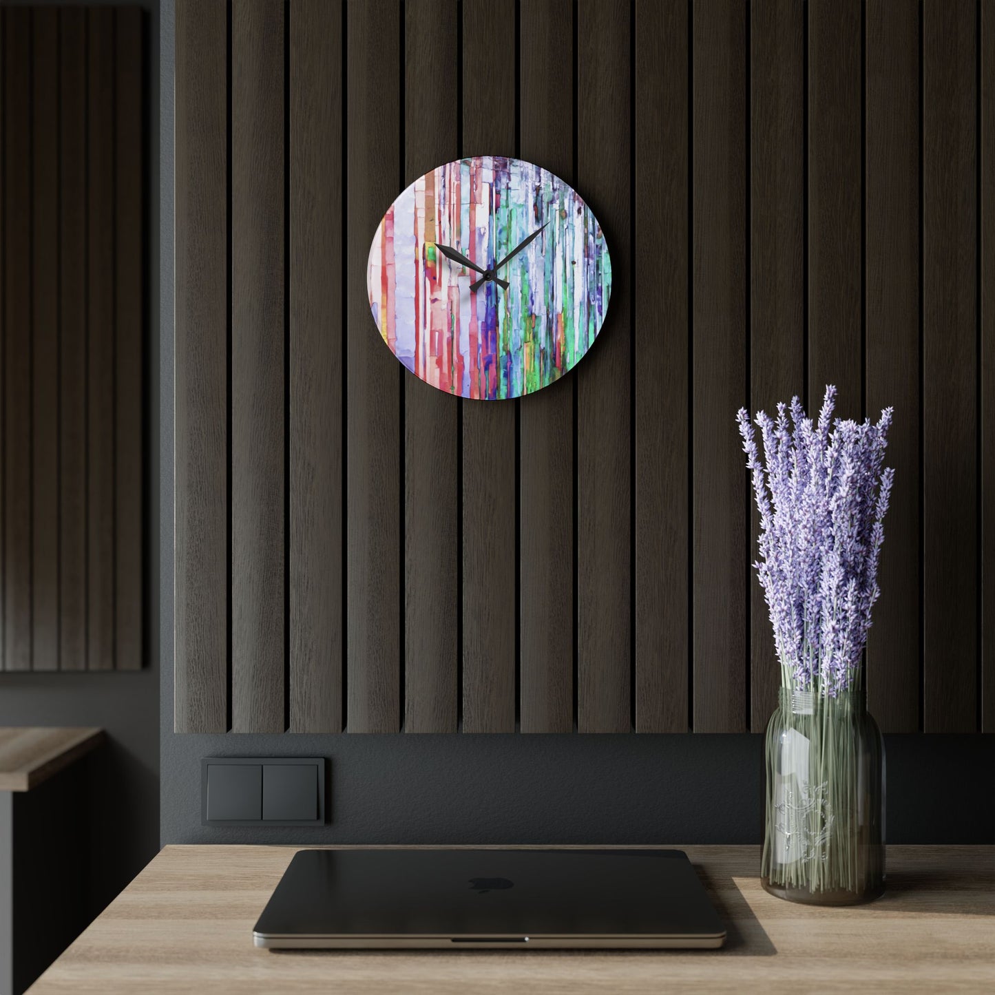 Striped Pastels Acrylic Wall Clock, Round or Square, 10.75" x 10.75"