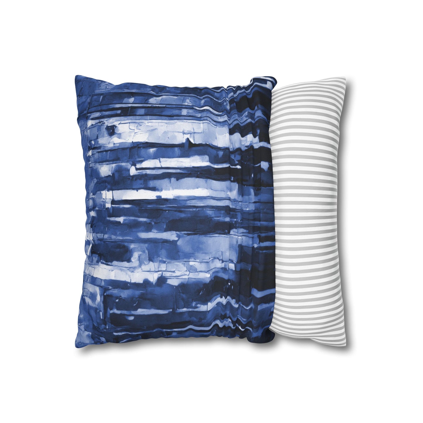 Striped Deep Blue Spun Polyester Square Pillowcase, 14" x 14"