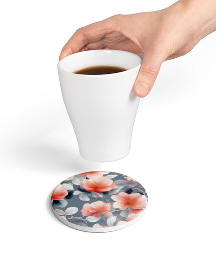 Red Blossom Floral Bunch Round Ceramic Coaster, 4" x 4"