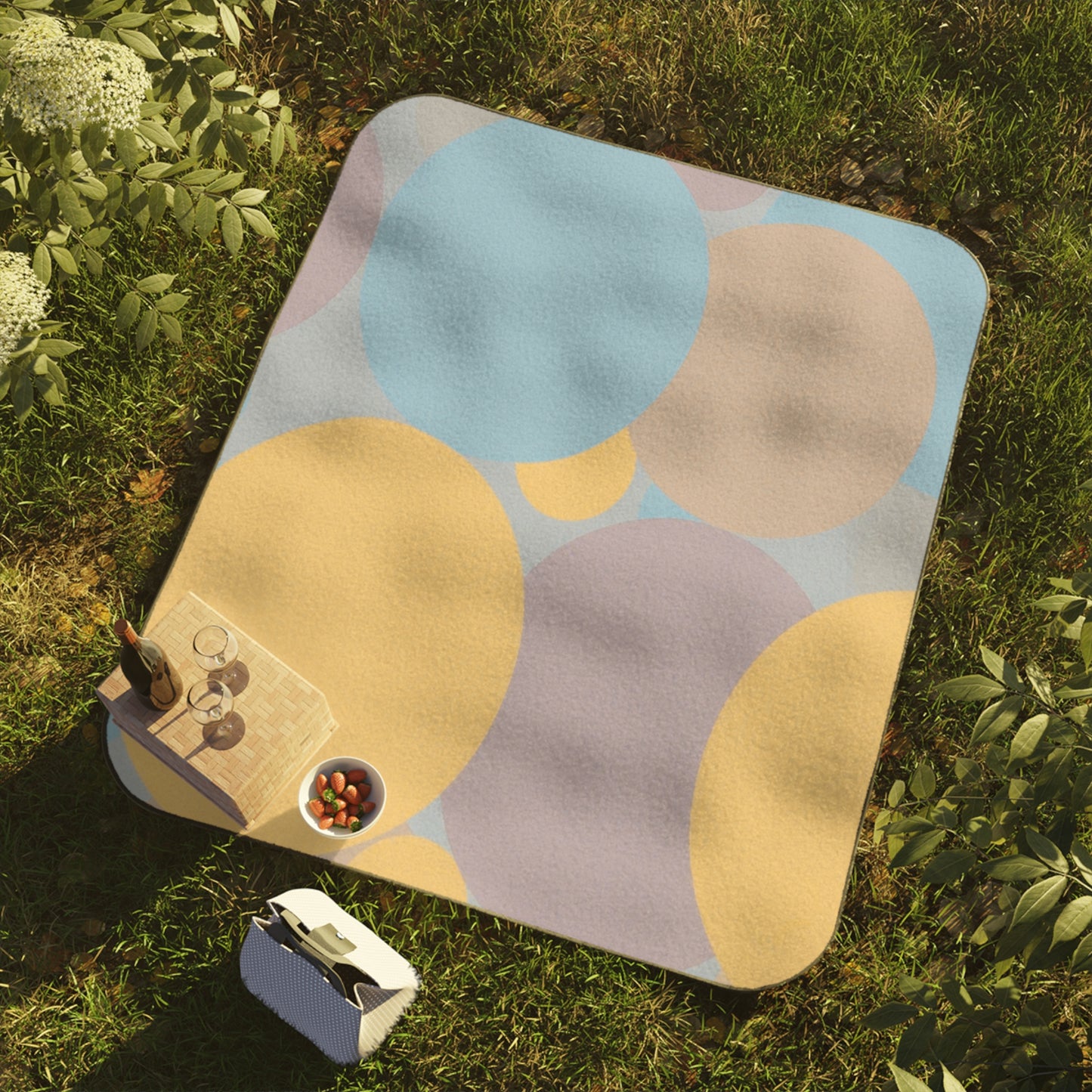 Pastel Baby Blue and Peach Patches 61" × 51" Picnic Blanket
