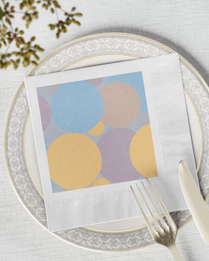 Pastel Baby Blue and Peach Patches White Coined Napkins, 6.5" x 6.5"