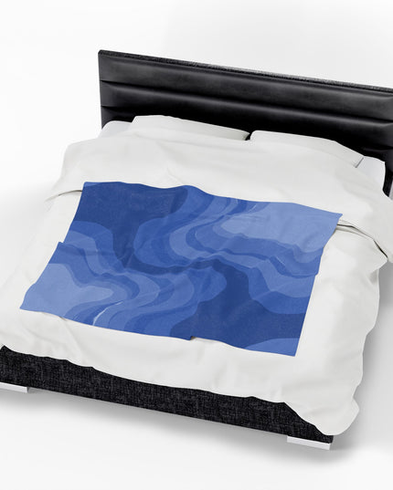 Deep Blue Wavey Velveteen Plush Blanket, 50" x 60"