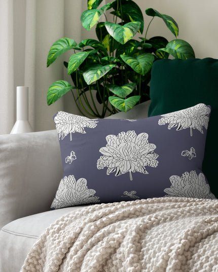 White Floral Butterflies Spun Polyester Lumbar Pillow, 20" x 14"
