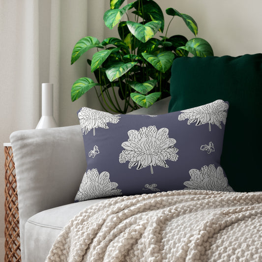 White Floral Butterflies Spun Polyester Lumbar Pillow, 20" x 14"
