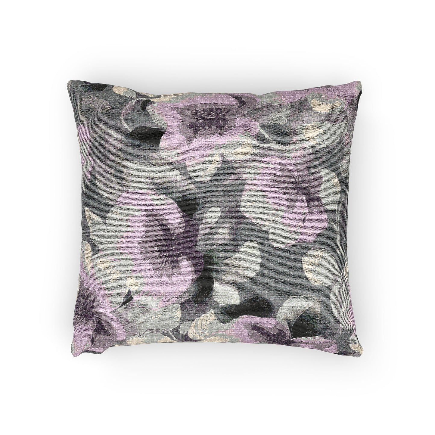 Gray Lavender Florals Woven Pillow, 17" x 18"