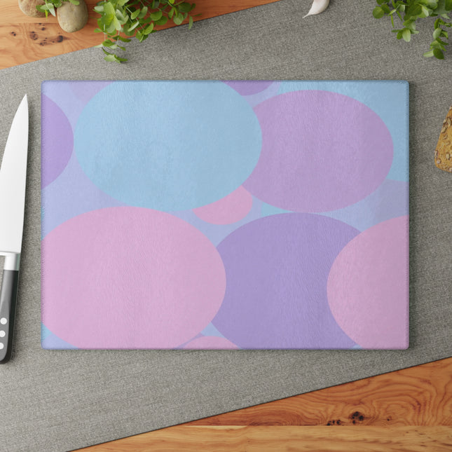 Pastel Purple and Mauve Patches 11" x 15" Glass Cutting Board