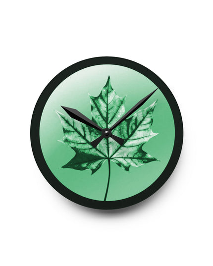 Mint Green Maple Leaf Acrylic Round Wall Clock, 8" x 8"