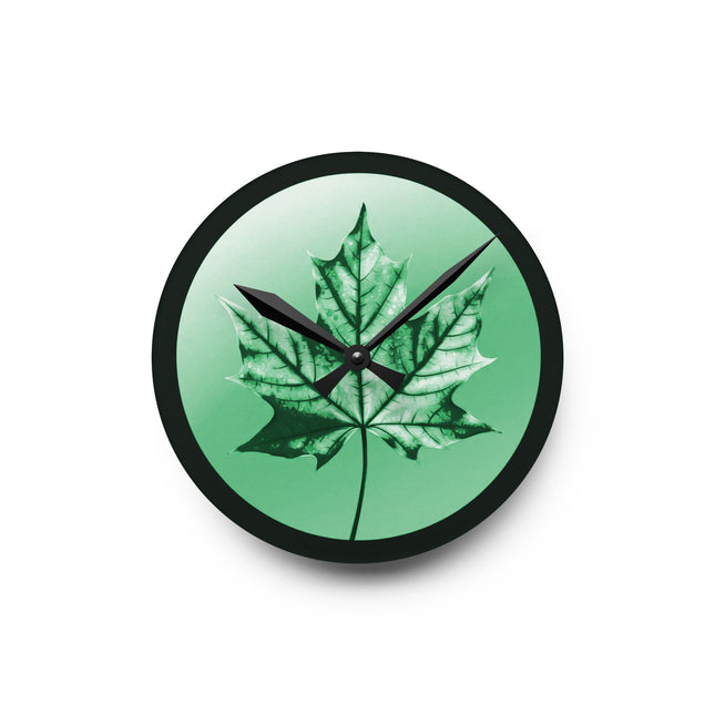 Mint Green Maple Leaf Acrylic Round Wall Clock, 8" x 8"