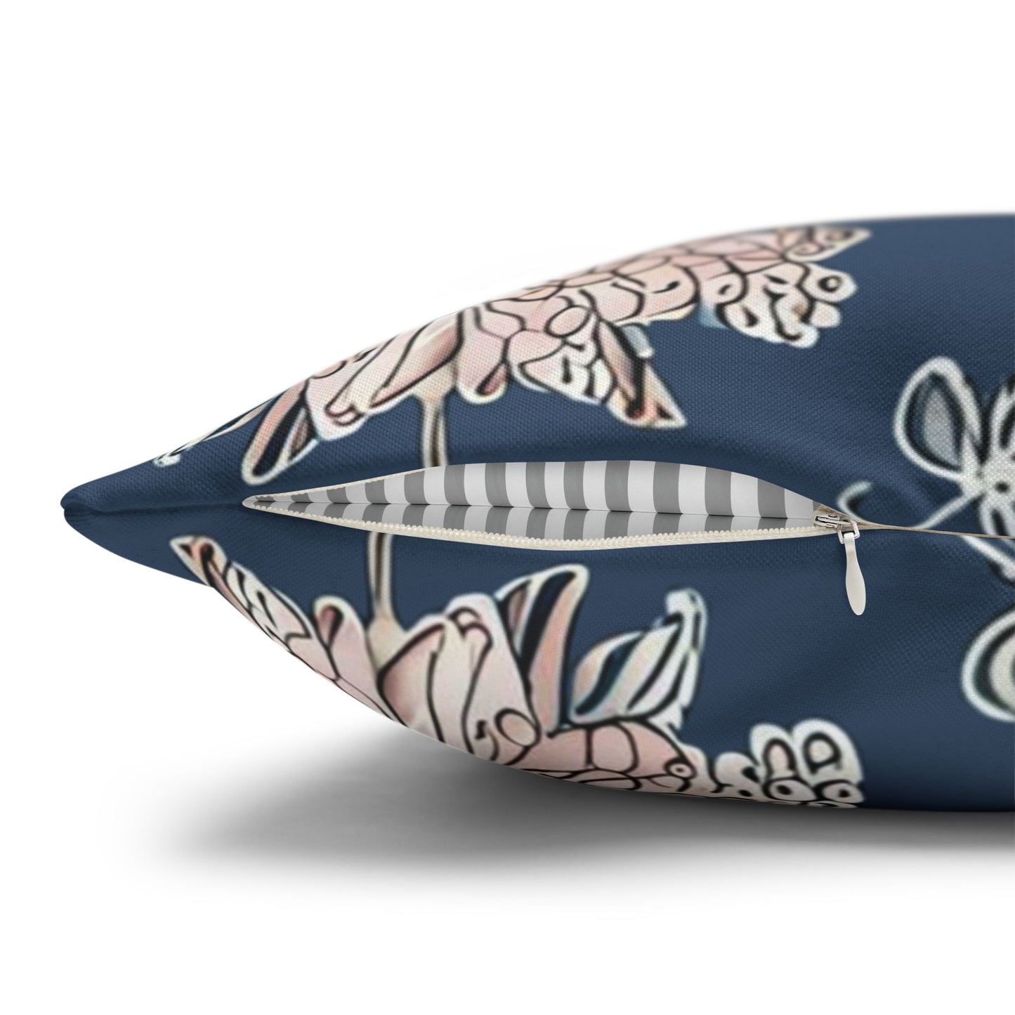 Rose White Floral Butterflies Spun Polyester Square Pillowcase, 14" x 14"