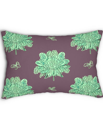 Mint Green Floral Butterflies Spun Polyester Lumbar Pillow, 20" x 14"