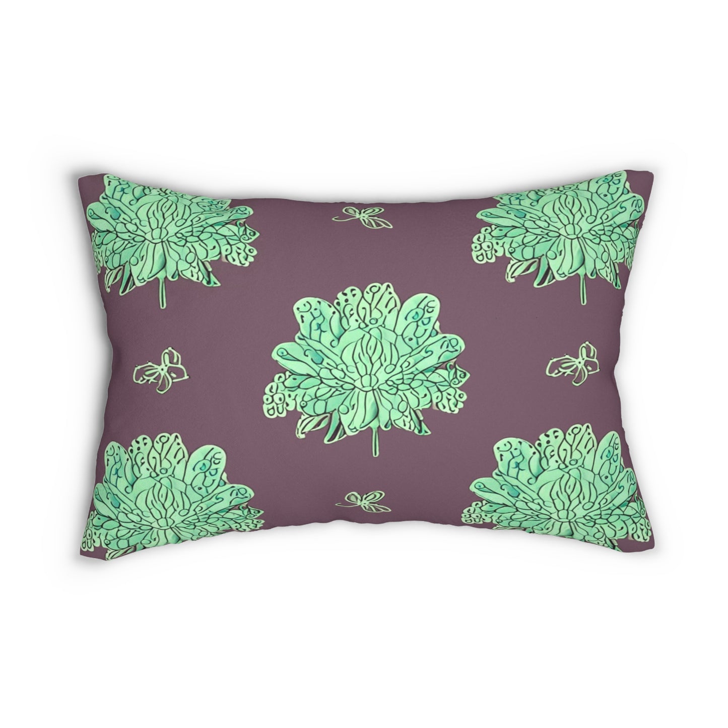 Mint Green Floral Butterflies Spun Polyester Lumbar Pillow, 20" x 14"