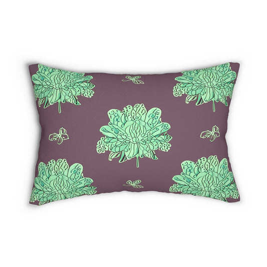Mint Green Floral Butterflies Spun Polyester Lumbar Pillow, 20" x 14"