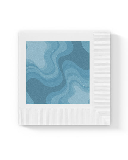 Sky Blue Wavey White Coined Napkins, 6.5" x 6.5"