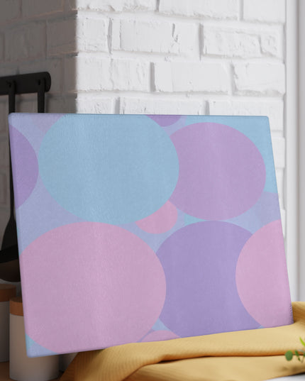 Pastel Purple and Mauve Patches 11" x 15" Glass Cutting Board
