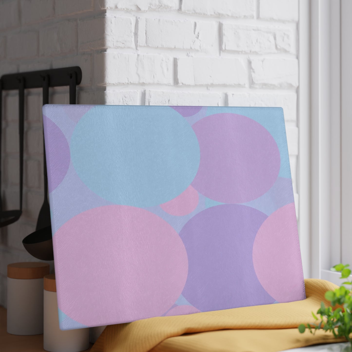 Pastel Purple and Mauve Patches 11" x 15" Glass Cutting Board