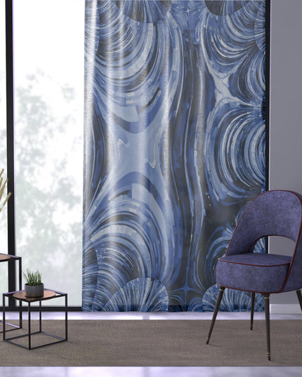 Uzi Spiral Deep Blue Sheer Window Curtain, 50" x 84", partially transparent