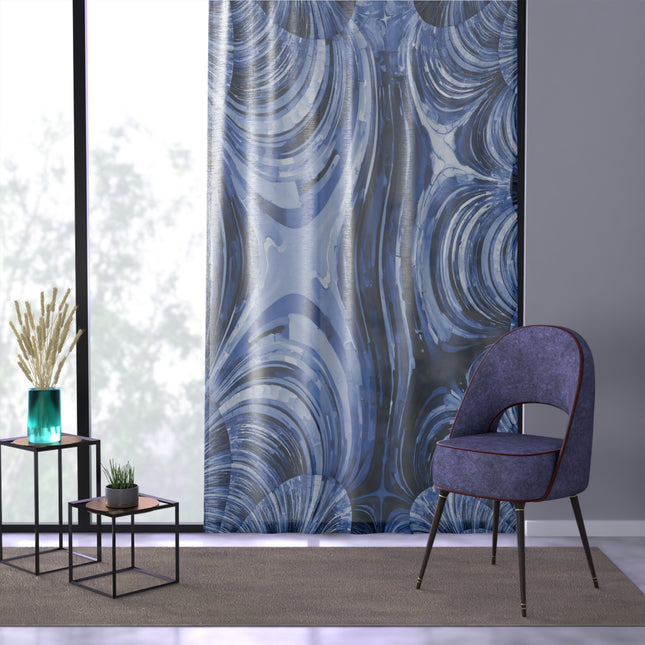 Uzi Spiral Deep Blue Sheer Window Curtain, 50" x 84", partially transparent