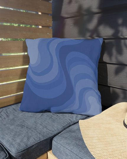 Deep Blue Wavey 18" x 18" Outdoor Pillow