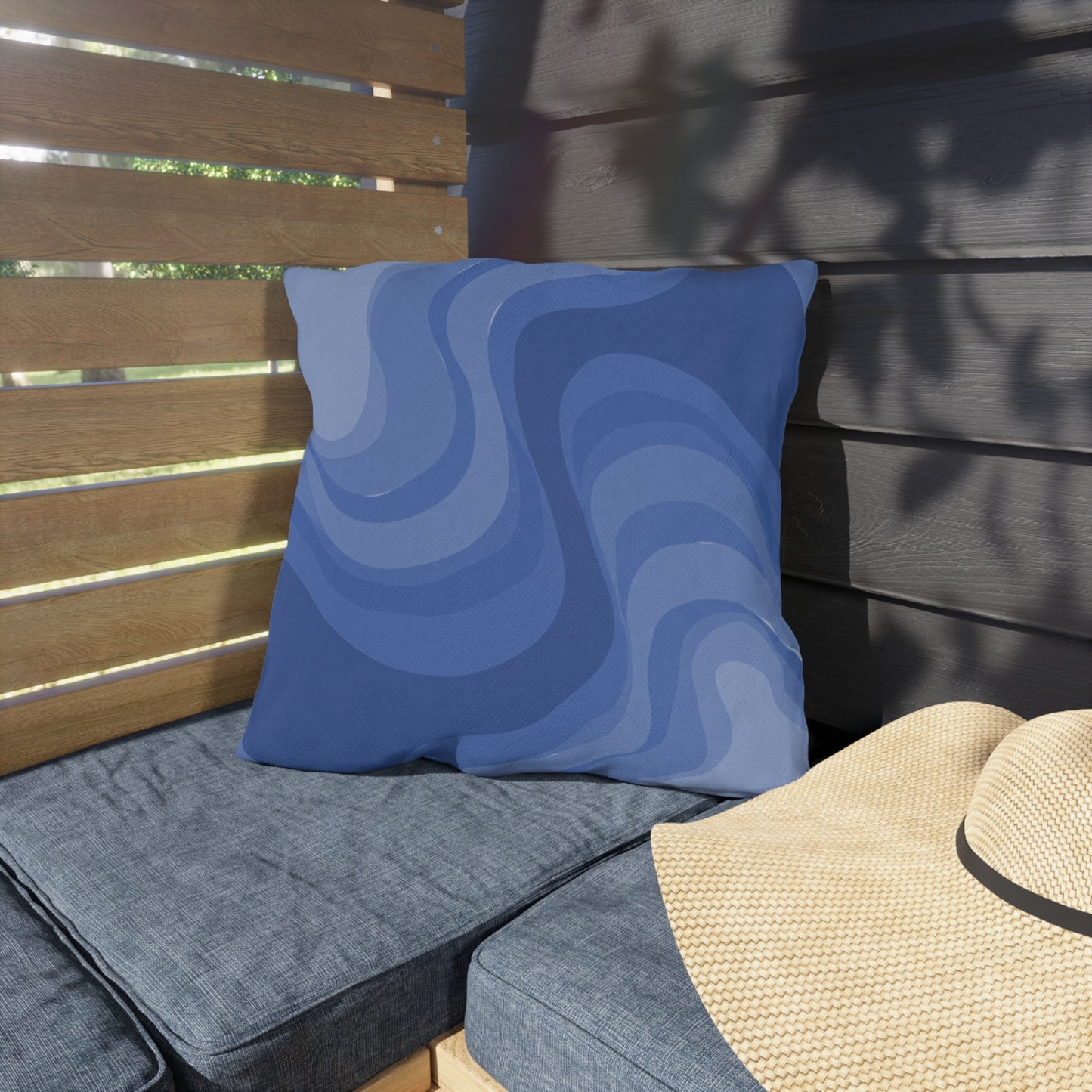 Deep Blue Wavey 18" x 18" Outdoor Pillow