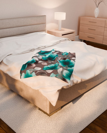 Tif Green Gray Floral Bunch Velveteen Plush Blanket, 30" x 40"