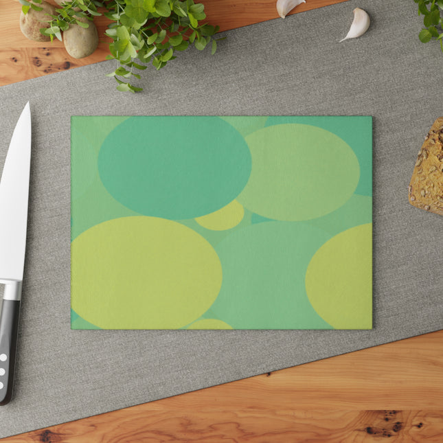 Pastel Green Patches 8" x 11" Glass Cutting Board