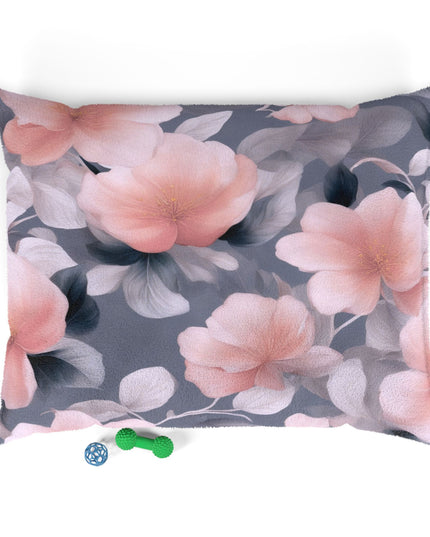 Peach and Blue Gray Floral Bunch Pet Bed, 50" × 40"