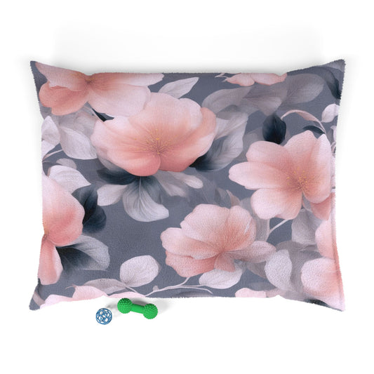 Peach and Blue Gray Floral Bunch Pet Bed, 50" × 40"