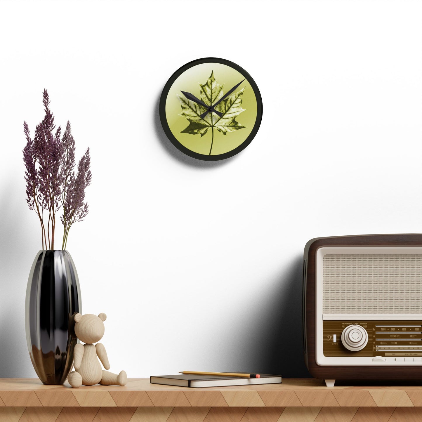 Lemon Maple Leaf Acrylic Round Wall Clock, 8" x 8"
