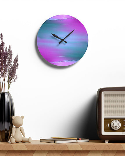 Dark Blue Green Sea Purple Fog Acrylic Wall Clock, Round or Square, 10.75" x 10.75"