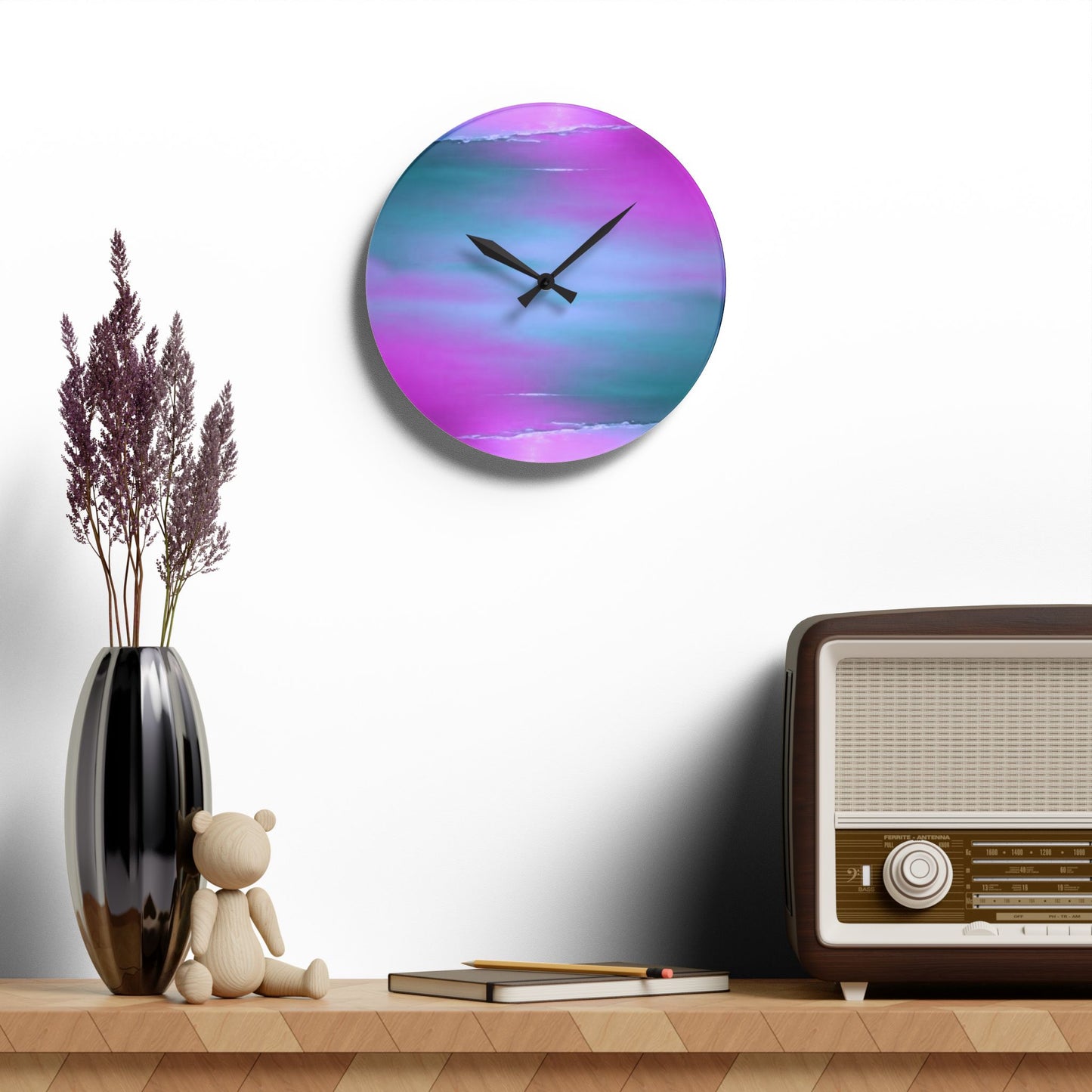 Dark Blue Green Sea Purple Fog Acrylic Wall Clock, Round or Square, 10.75" x 10.75"