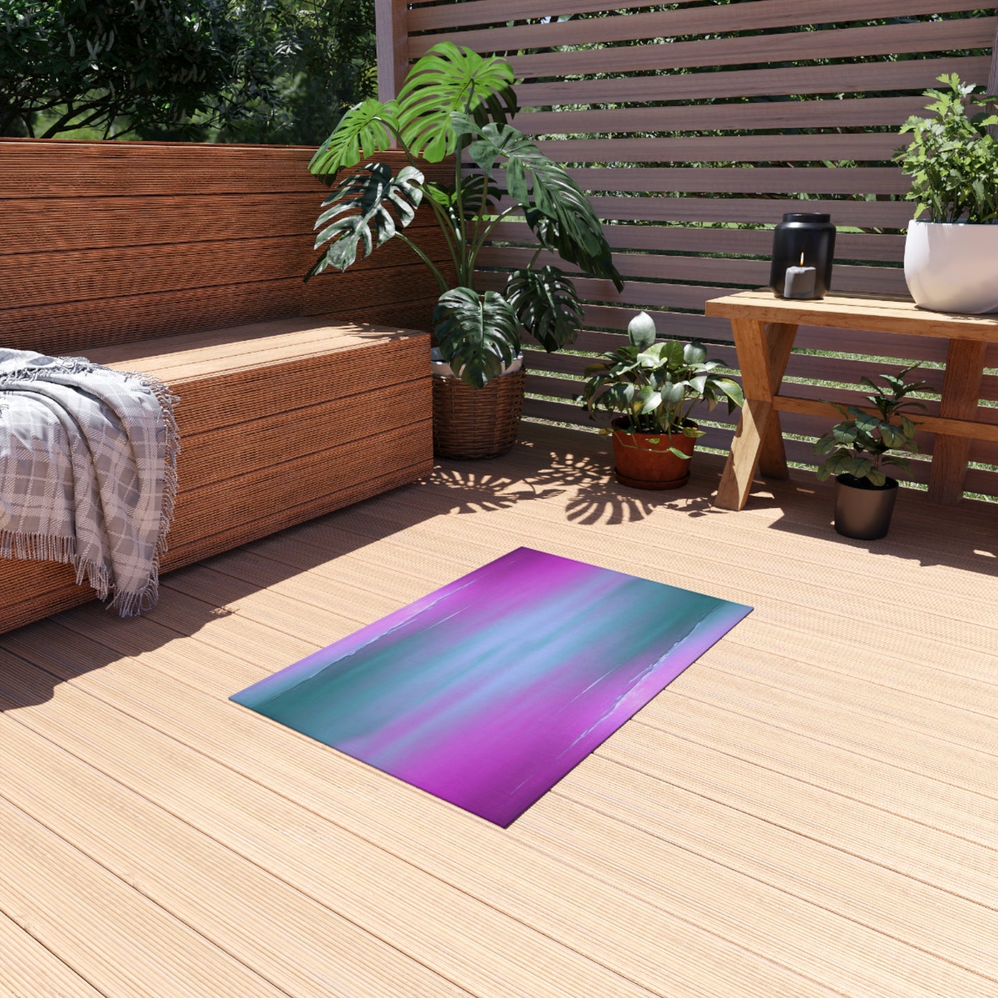 Dark Blue Green Sea Purple Fog Outdoor Rug, 24" x 36"