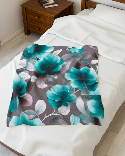 Tif Green Gray Floral Bunch Velveteen Plush Blanket, 30" x 40"