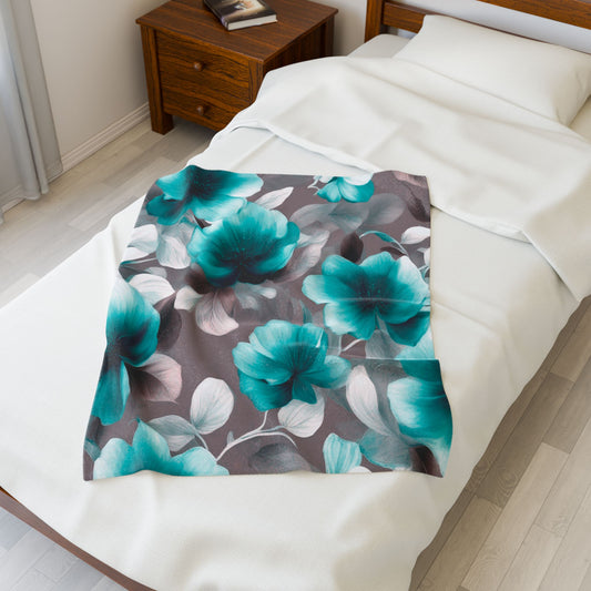 Tif Green Gray Floral Bunch Velveteen Plush Blanket, 30" x 40"