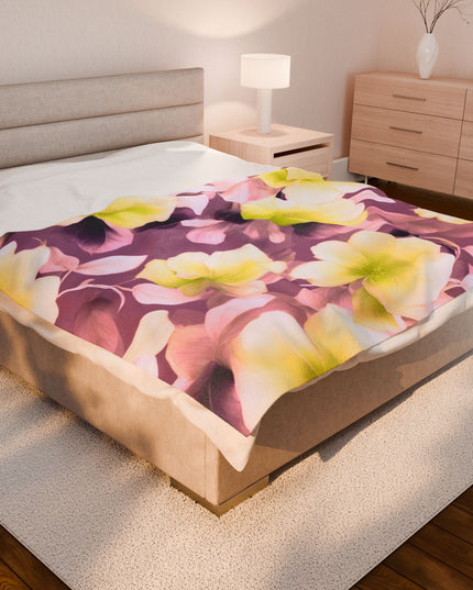 Lemon Blossom Floral Bunch Velveteen Plush Blanket, 60" x 80"