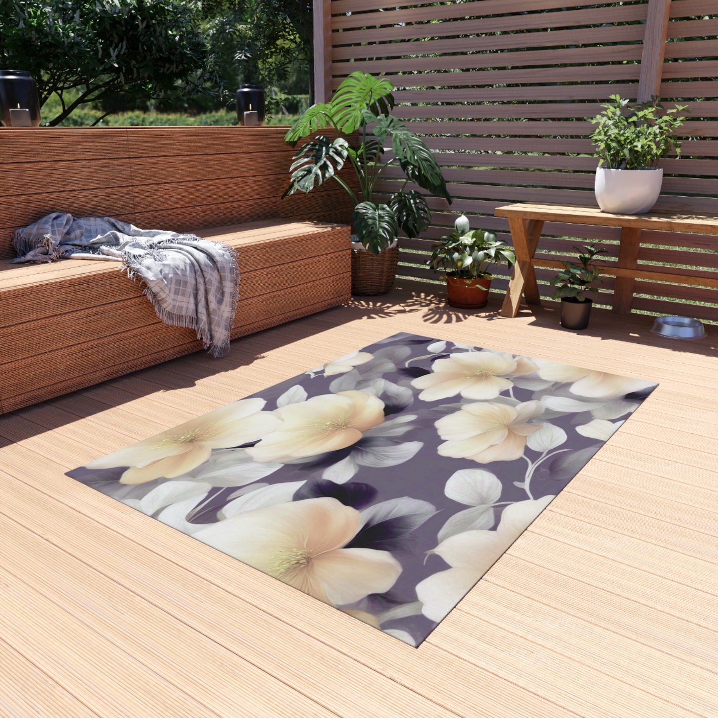 White Blush Floral Bunch Outdoor Rug, 48" x 72"