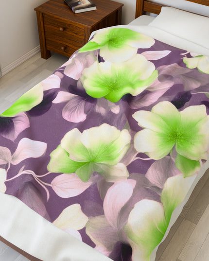 Lime Lavender Floral Bunch Velveteen Plush Blanket, 50" x 60"