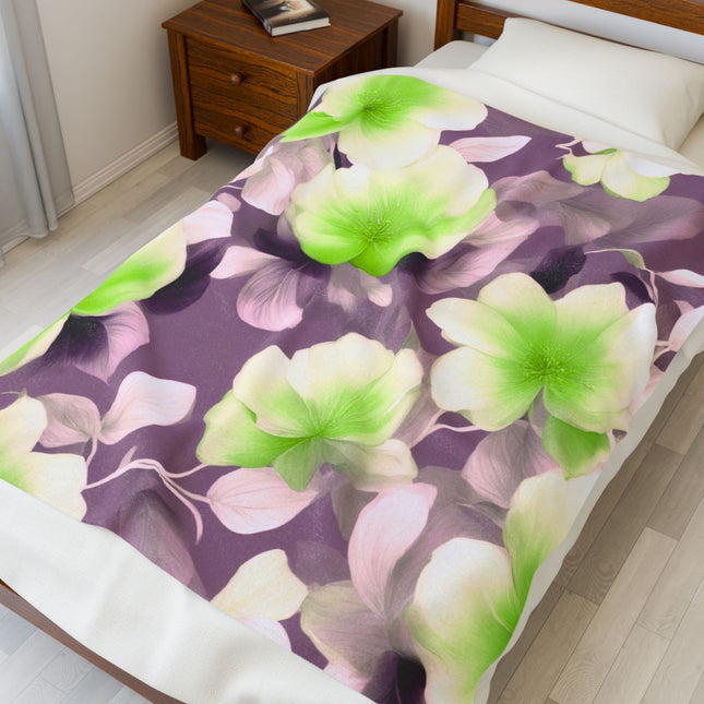 Lime Lavender Floral Bunch Velveteen Plush Blanket, 50" x 60"