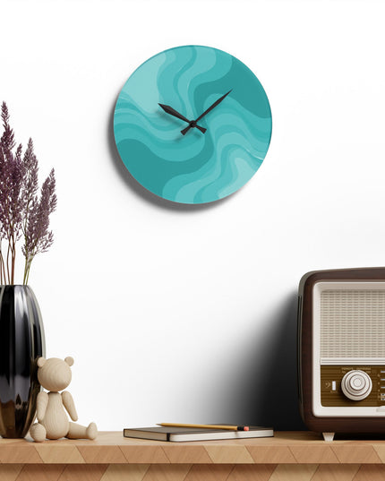 Tif Green Wavey 10.75" x 10.75" Round or Square Acrylic Wall Clock