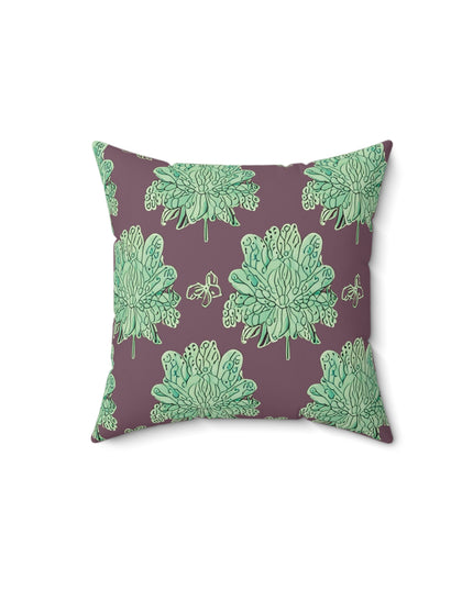 Mint Green Floral Butterflies 14" x 14" Faux Suede Square Pillow