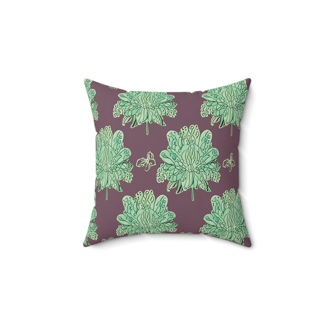 Mint Green Floral Butterflies 14" x 14" Faux Suede Square Pillow