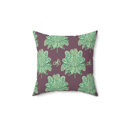 Mint Green Floral Butterflies 14" x 14" Faux Suede Square Pillow