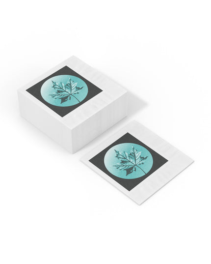Tif Green Maple Leaf White Coined Napkins, 6.5" x 6.5"