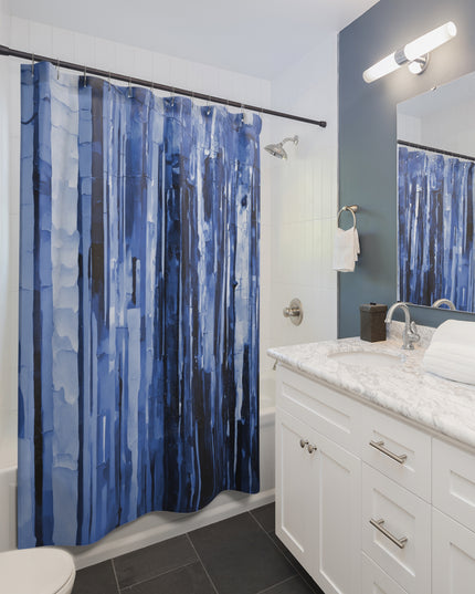 Striped Deep Blue Shower Curtains, 71" x 74"