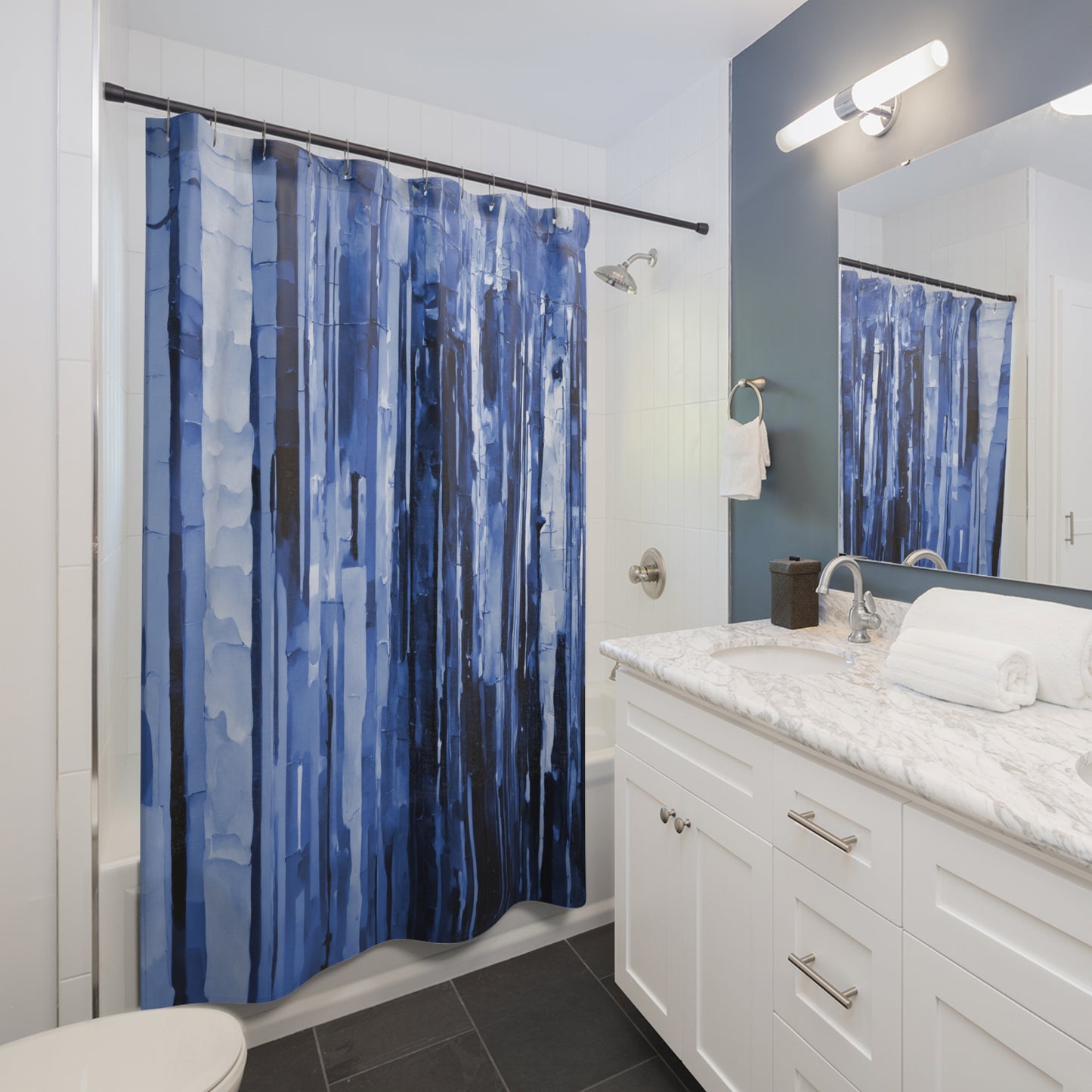 Striped Deep Blue Shower Curtains, 71" x 74"