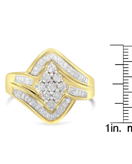 10K Yellow Gold over .925 Sterling Silver Diamond Bypass Cluster Ring (1 Cttw, I-J Color, I2-I3 Clarity)