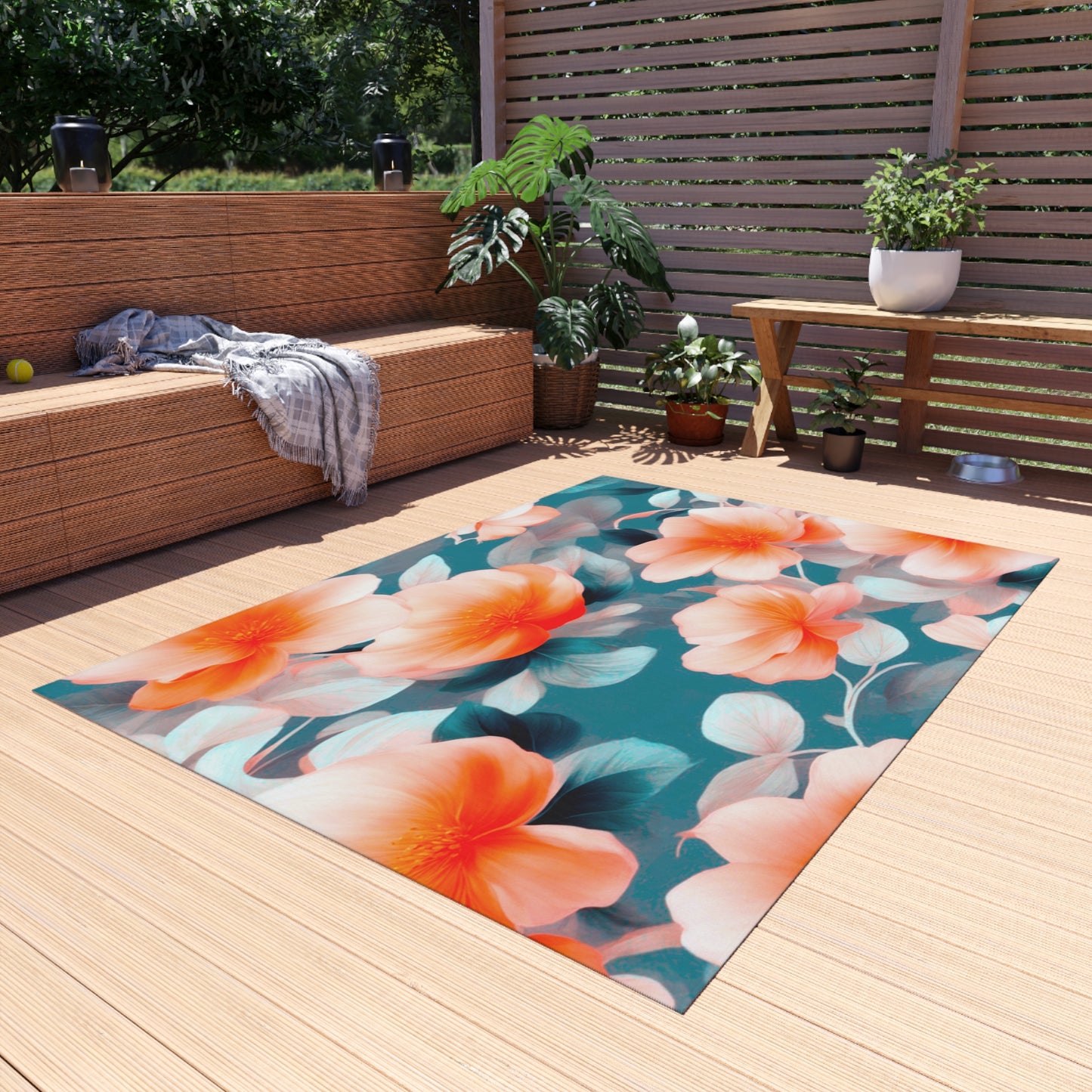 Orange Blossom Floral Bunch Outdoor Rug, 60" x 84"