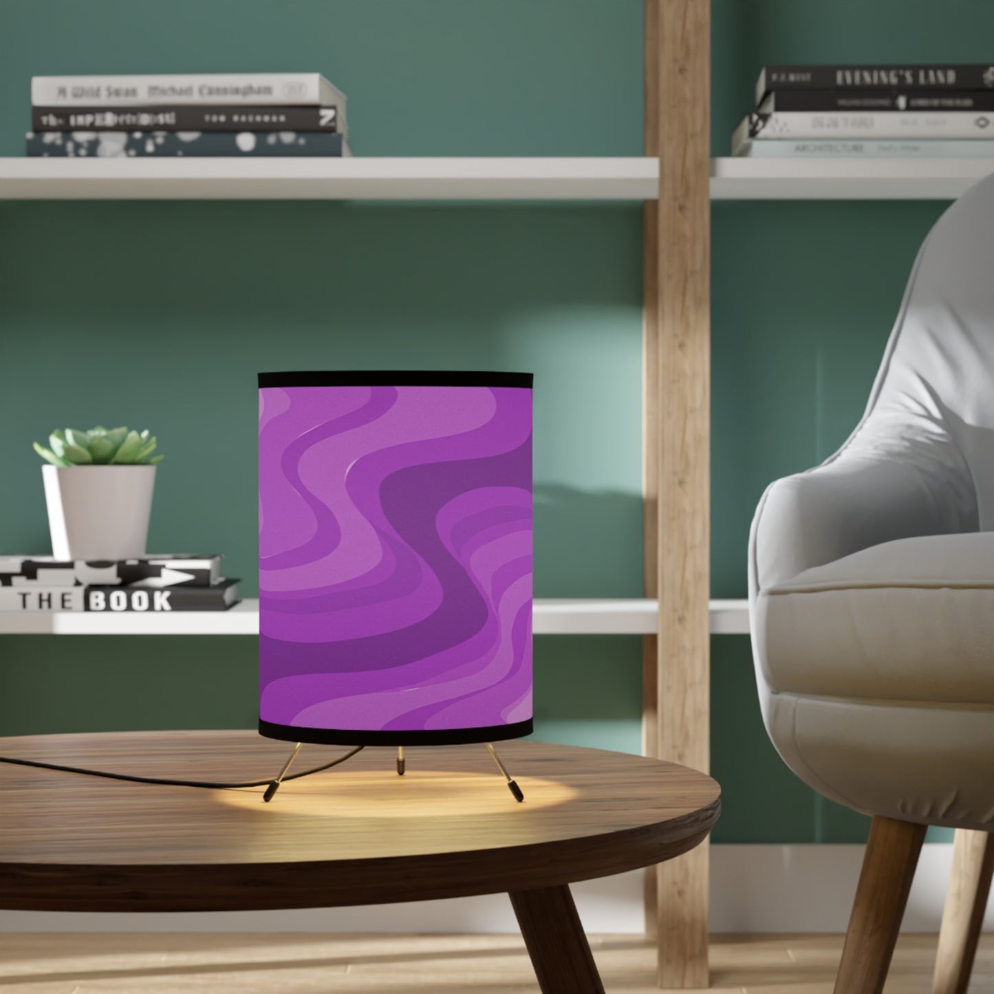 Wavey Purple Wavey Tripod Lamp with High-Res Printed Shade, US\CA plug