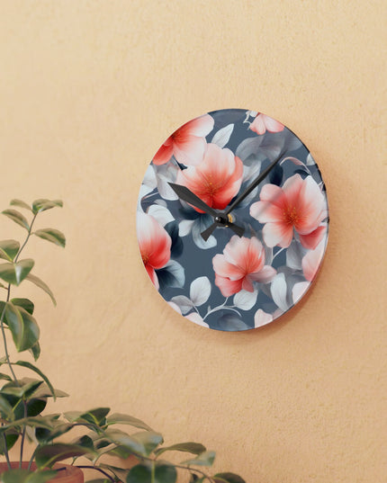 Red Blossom Floral Bunch Acrylic Round Wall Clock, 8" x 8"