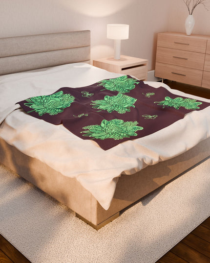 Mint Green Floral Butterflies Velveteen Plush Blanket, 50" x 60"