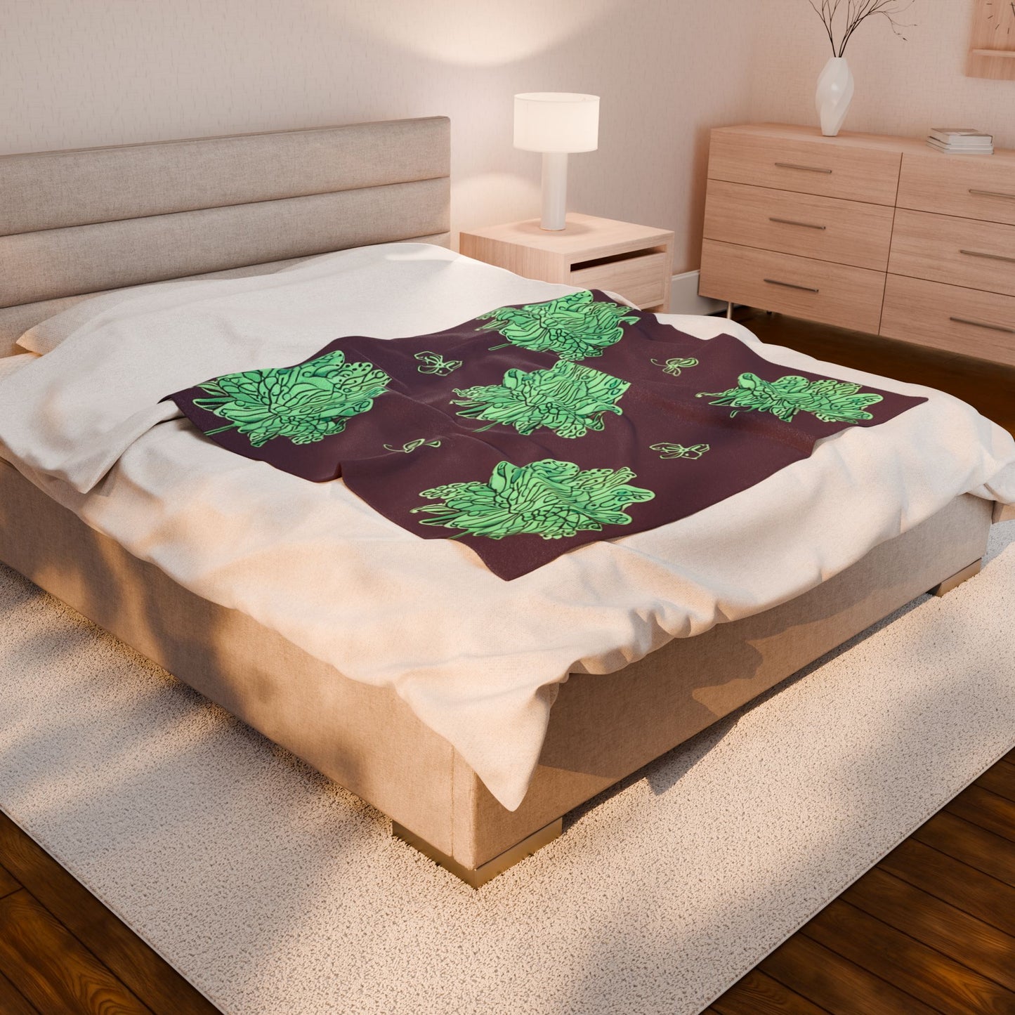 Mint Green Floral Butterflies Velveteen Plush Blanket, 50" x 60"